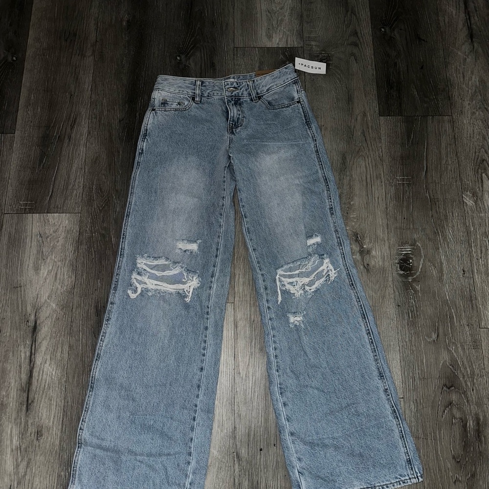 Zara Distressed Wide-Leg Jeans - Light Blue